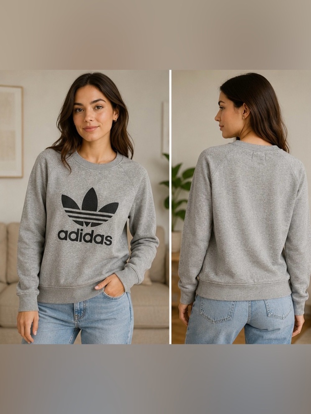Adidas Originals Trefoil Crewneck Sweatshirt Women’s Small Grey Logo Pullover